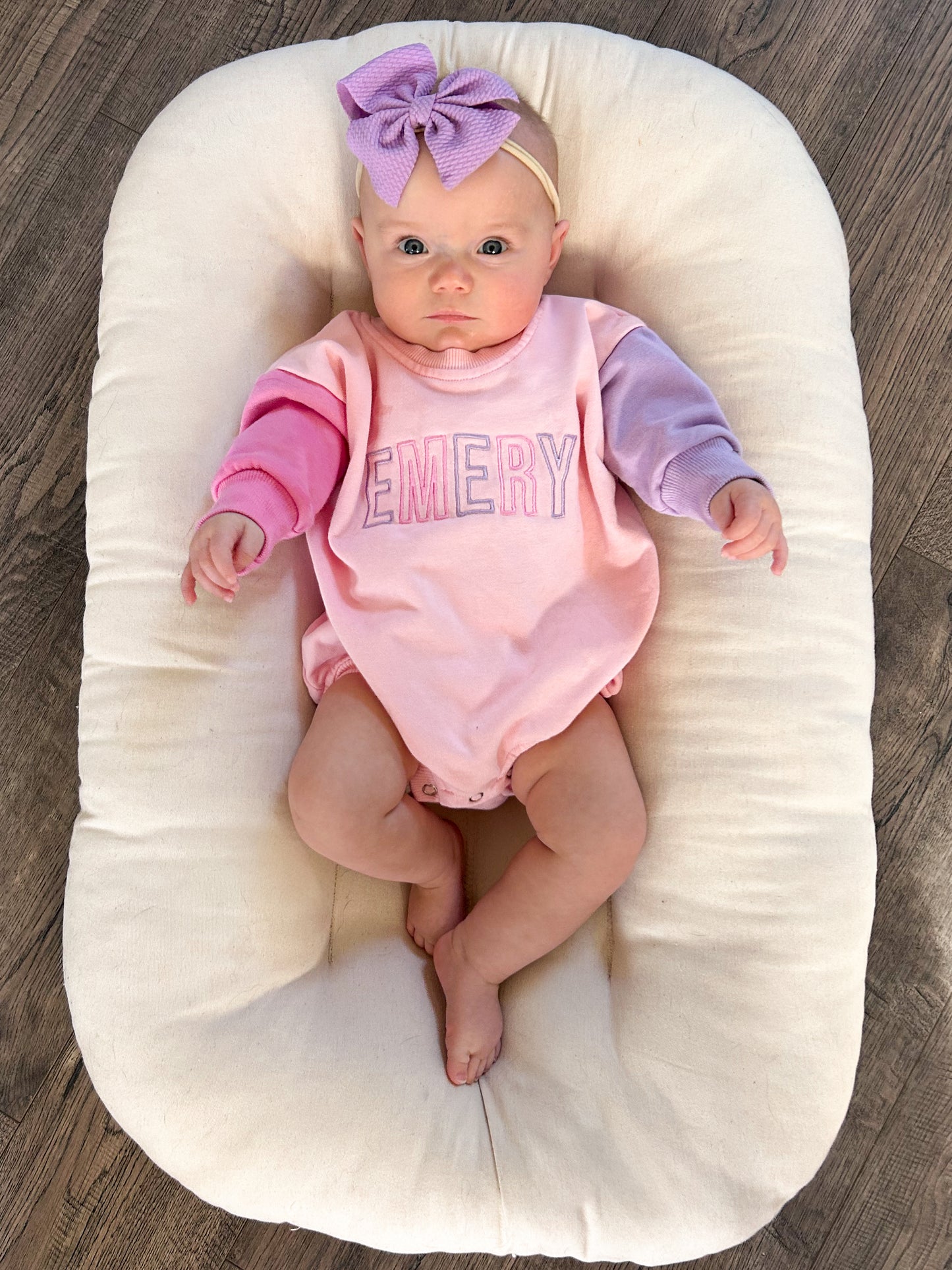 Custom Embroidered Colorblock Sweatshirt Romper