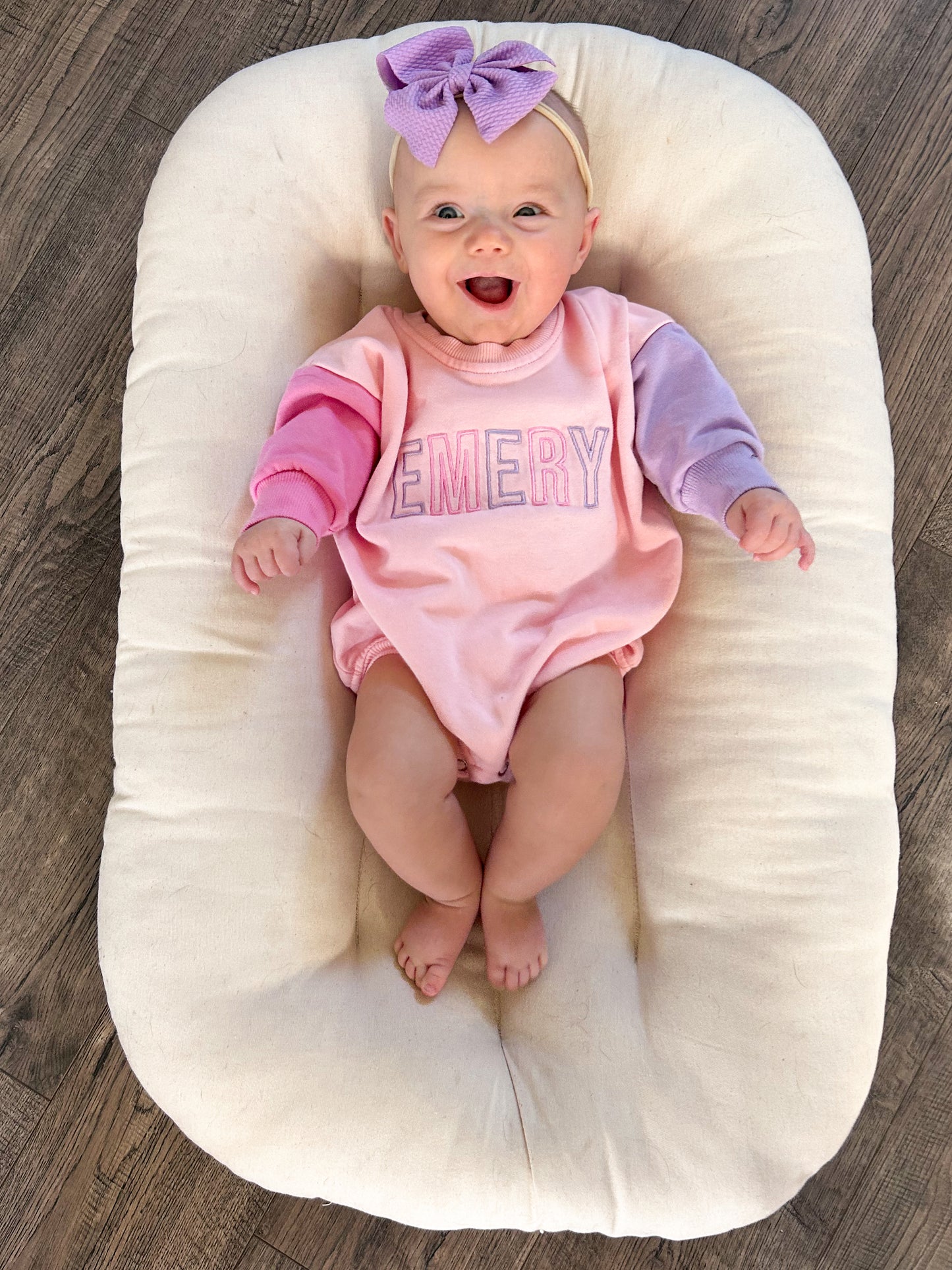 Custom Embroidered Colorblock Sweatshirt Romper