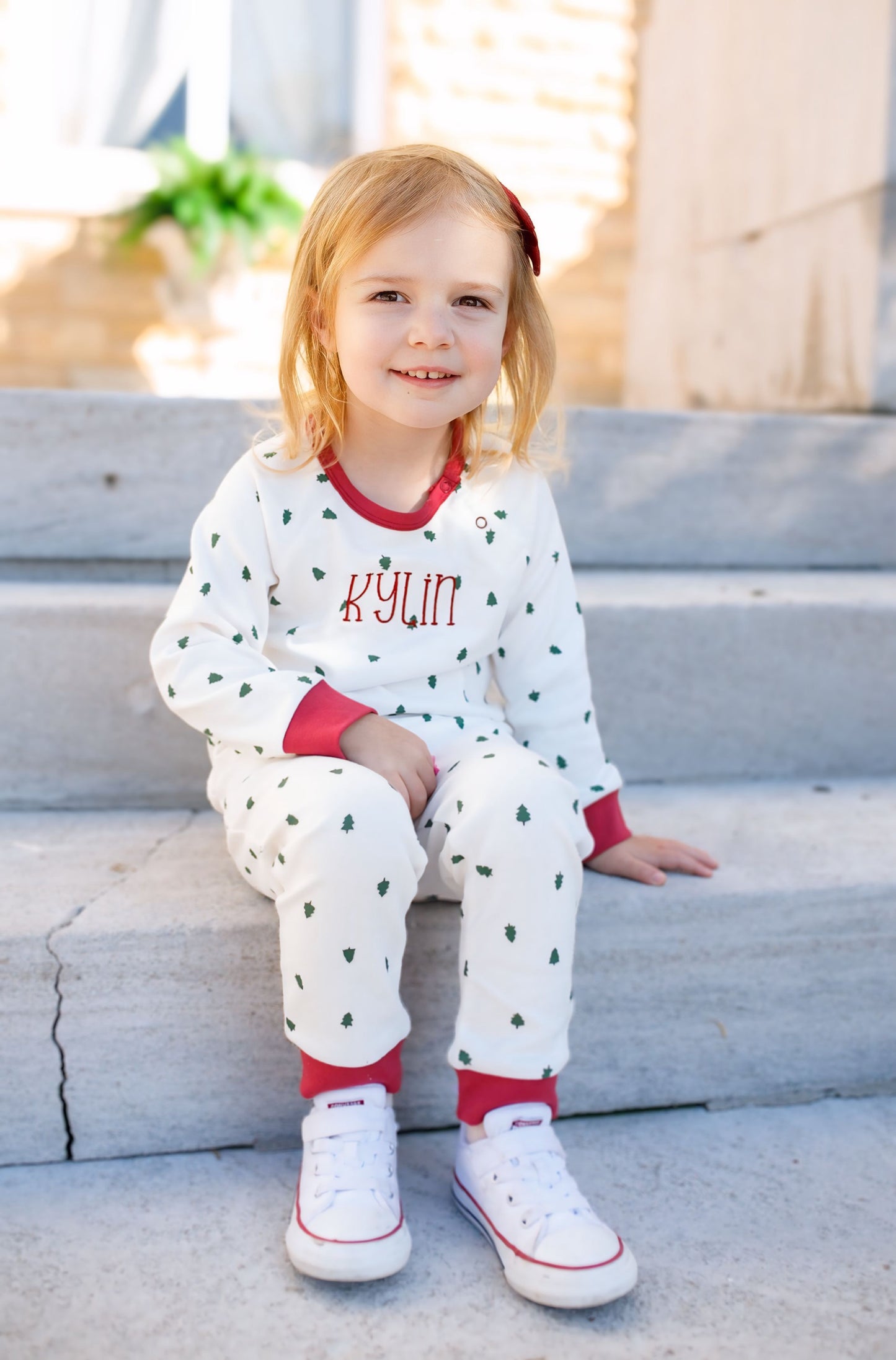 Custom Embroidered Tiny Trees Christmas Organic Cotton Set