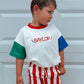 Custom Embroidered Retro Colorblock T-Shirt Romper or Oversized Tee w/Optional Shorts