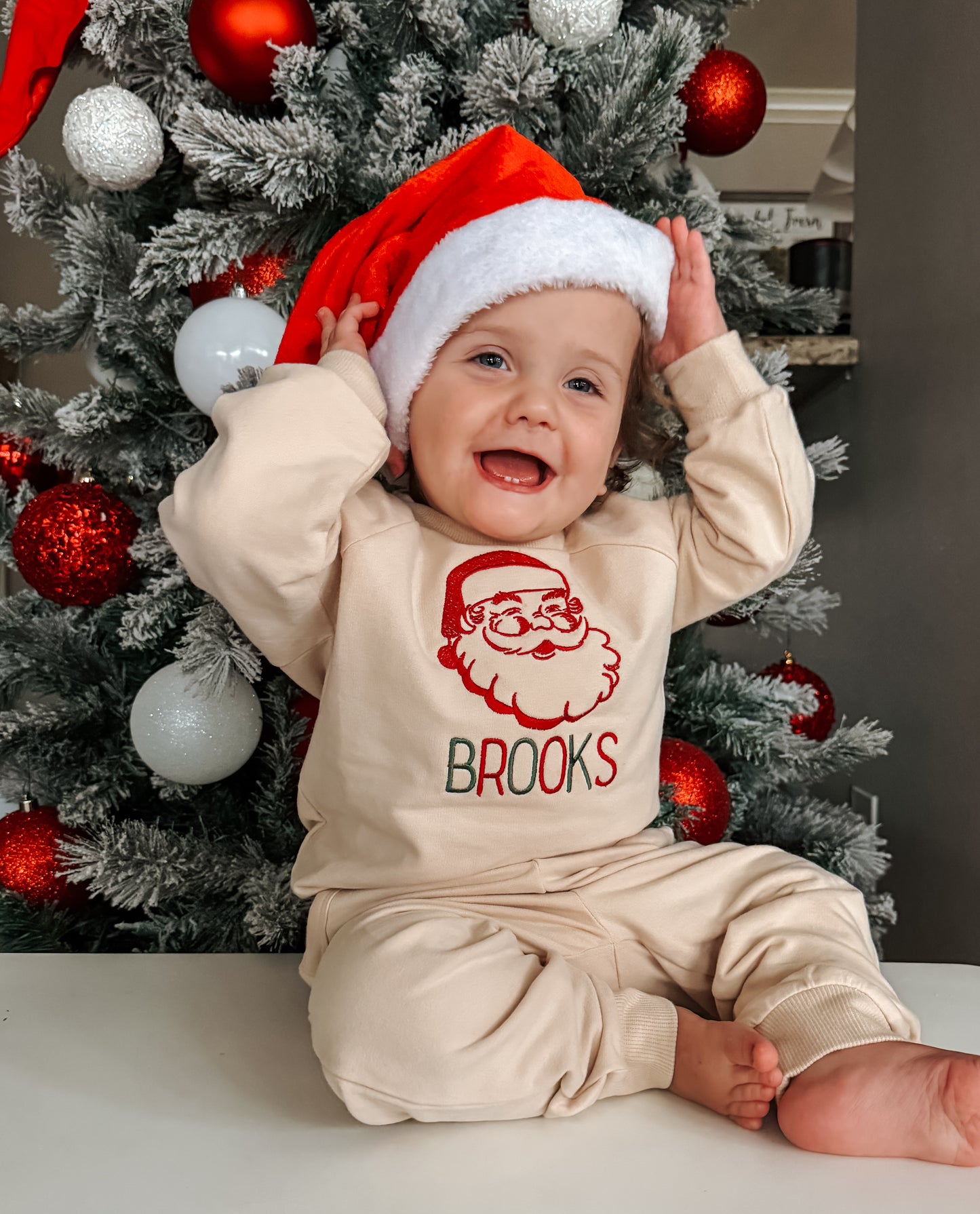 Custom Embroidered Christmas Organic Cotton Jogger Set - Vintage Santa