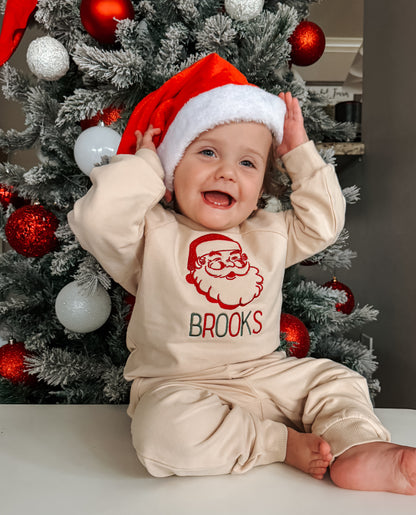 Jogginganzug aus Bio-Baumwolle mit Weihnachtsstickerei - Creme