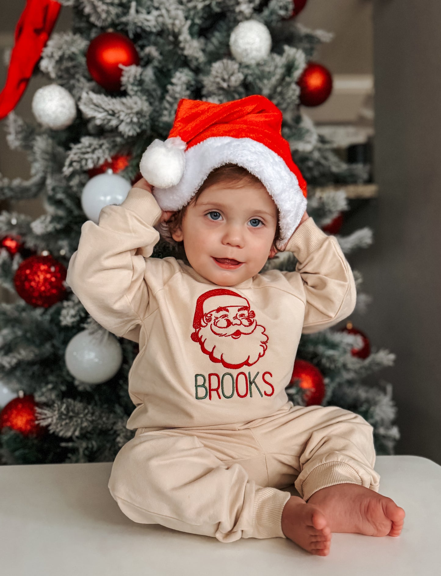 Custom Embroidered Christmas Organic Cotton Jogger Set - Vintage Santa