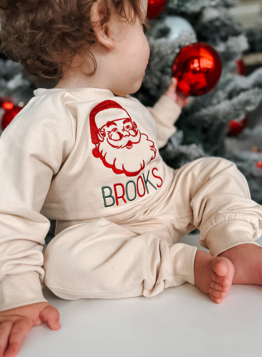 Custom Embroidered Christmas Organic Cotton Jogger Set - Vintage Santa