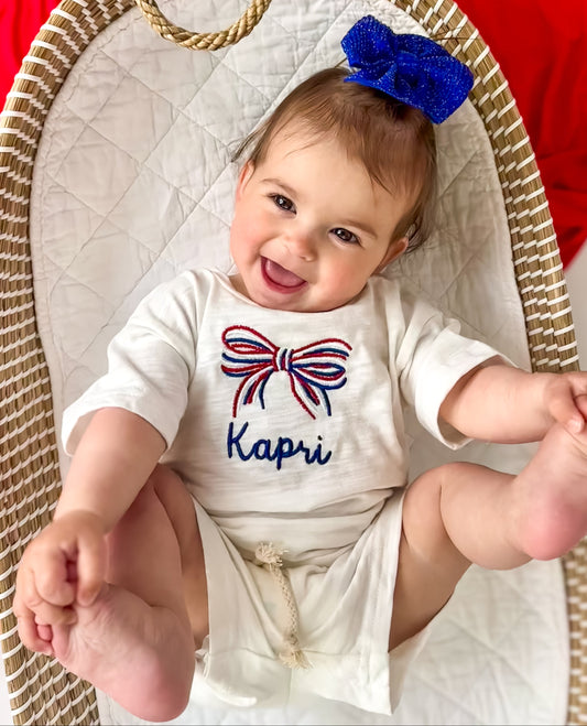 Custom Embroidered 4th of July Organic Cotton Shorts Set