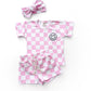 Checkered Shorts Set | Pink