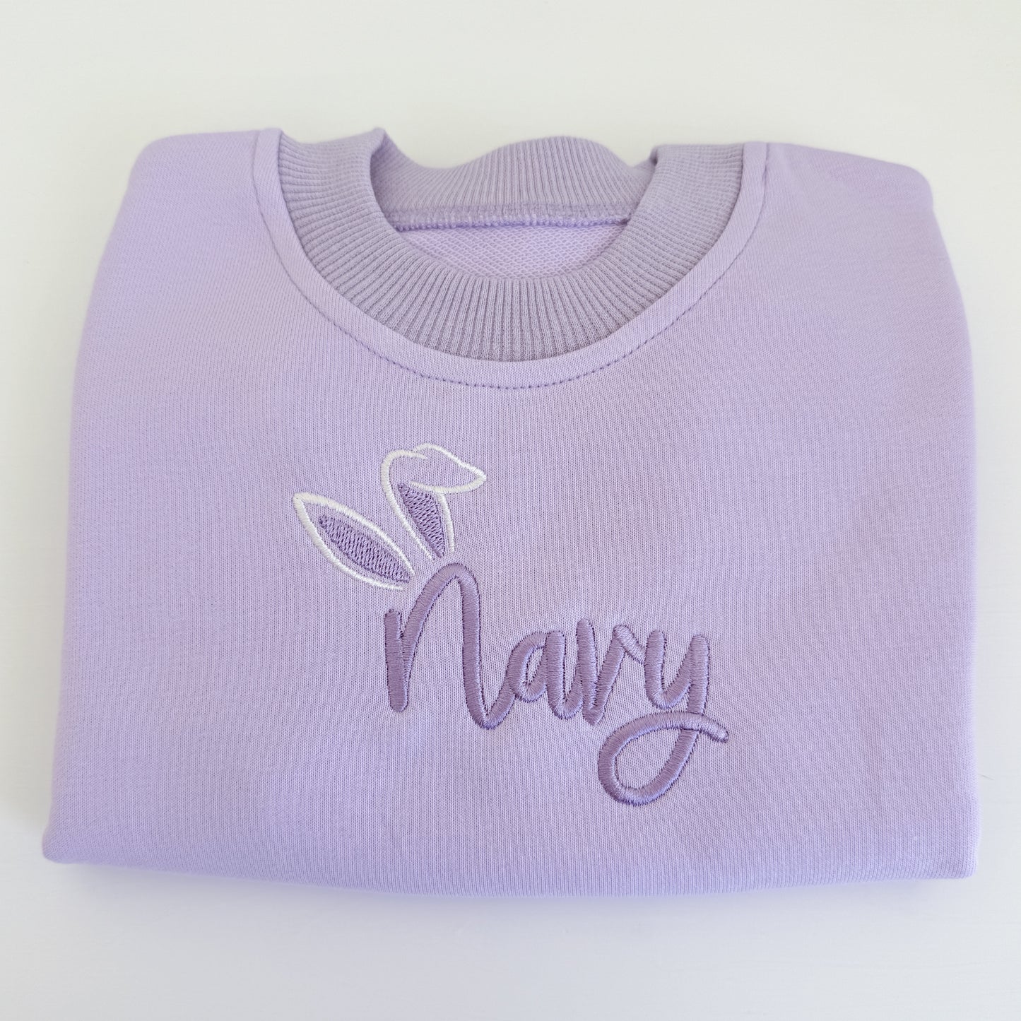 Custom Embroidered Bunny Ears Easter Sweatshirt or Sweatshirt Romper - Blue or Purple