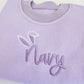 Custom Embroidered Bunny Ears Easter Sweatshirt or Sweatshirt Romper - Blue or Purple