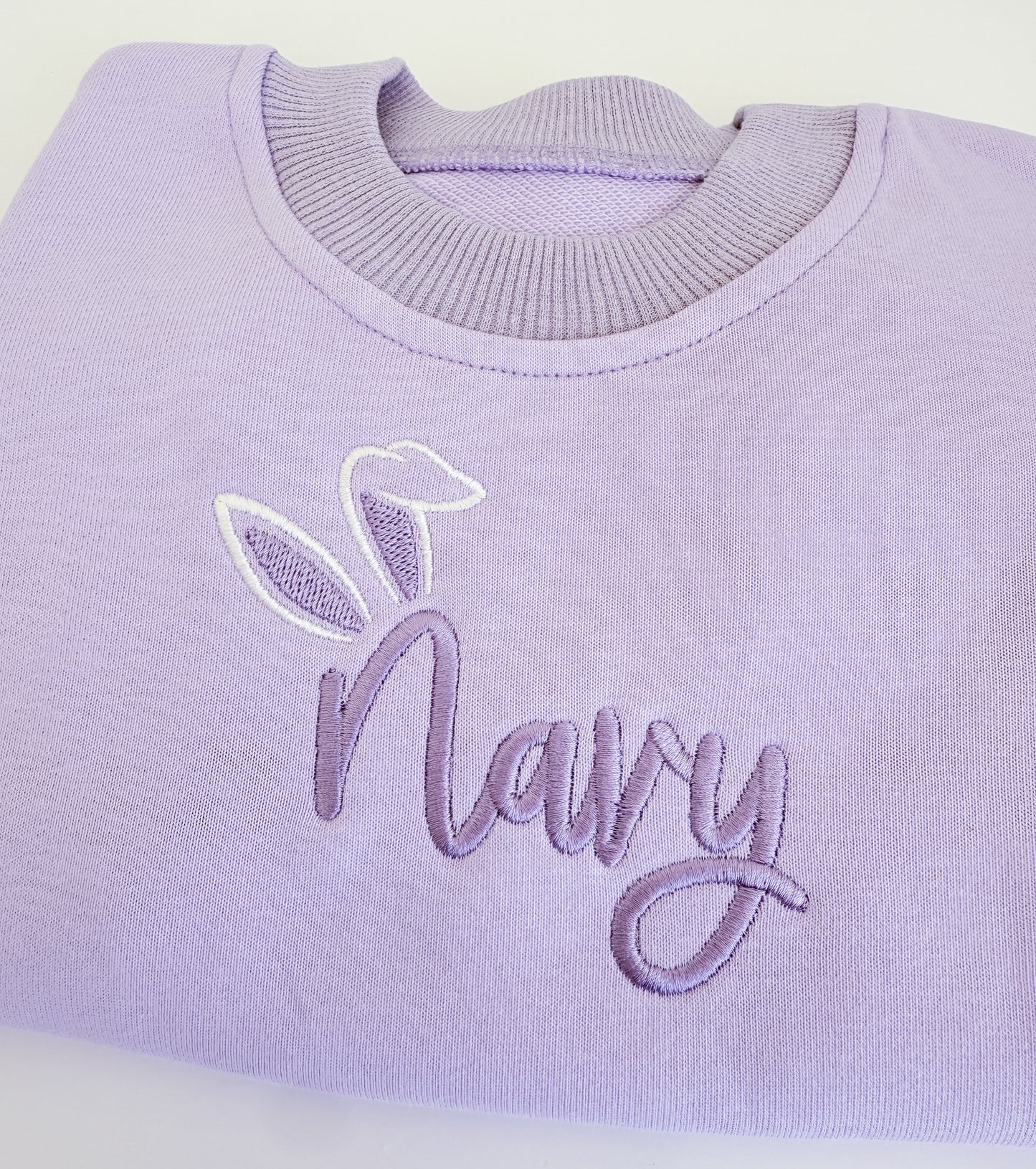 Custom Embroidered Bunny Ears Easter Sweatshirt or Sweatshirt Romper - Blue or Purple