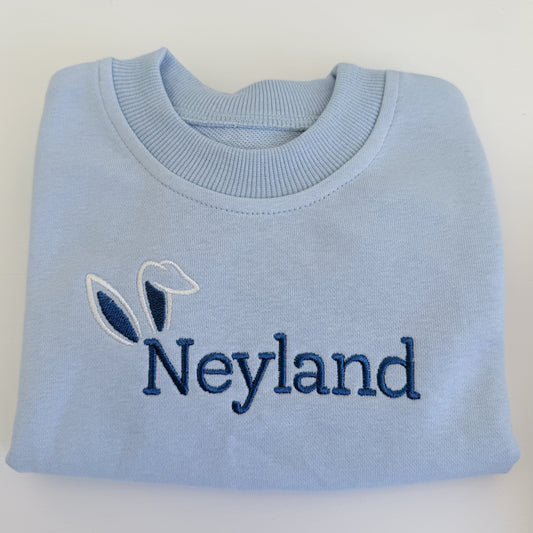 Custom Embroidered Bunny Ears Easter Sweatshirt or Sweatshirt Romper - Blue or Purple