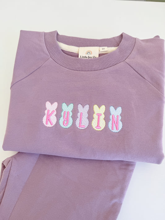 Custom Embroidered Easter Bunny Organic Cotton Jogger Set