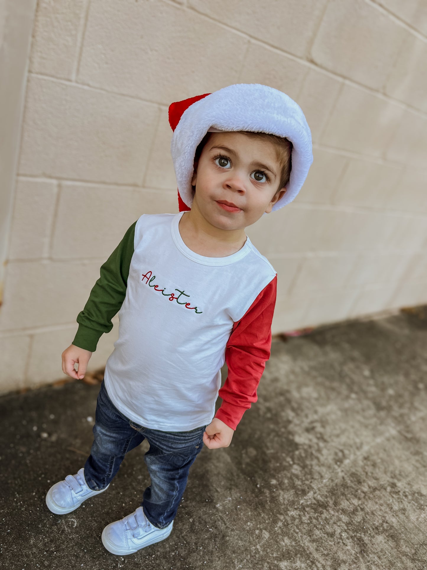 Custom Embroidered Organic Cotton Colorblock Christmas Tee