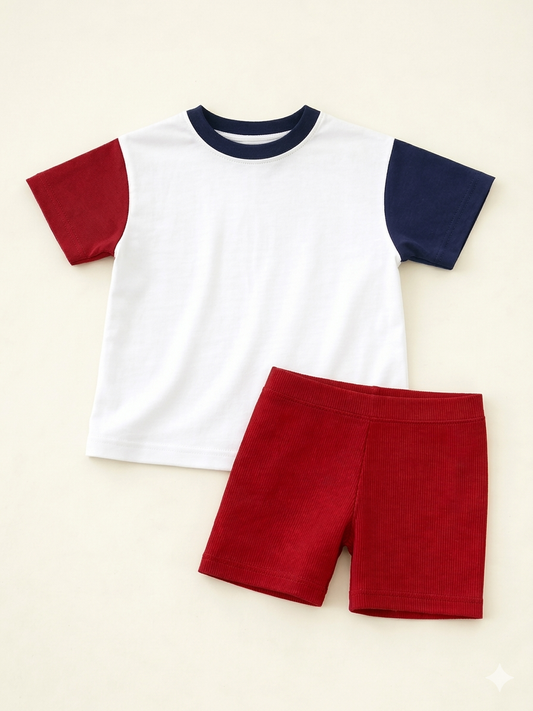 Red Ribbed Biker Shorts - 4th of July Matching