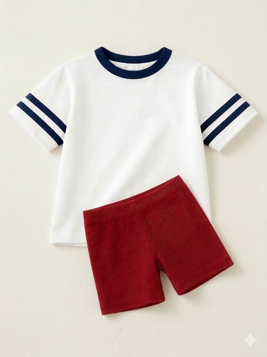 T-Shirt und Shorts aus Bambus mit Tasche und Flaggendruck