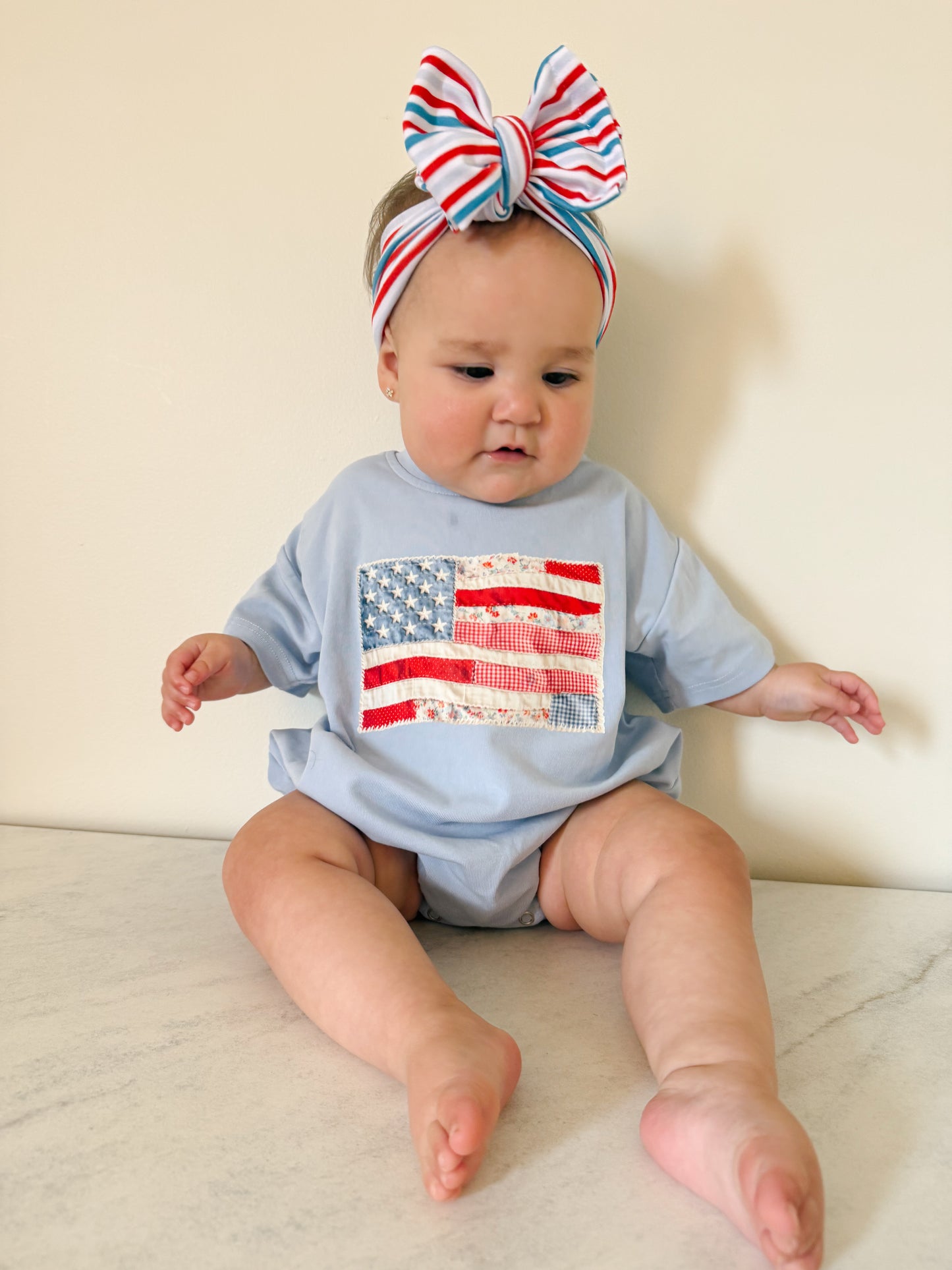 4th of July Quilted Flag Tee or Bubble Romper