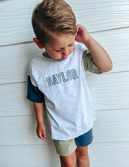 Custom Embroidered Organic Cotton Colorblock Oversized Tee and Shorts Set