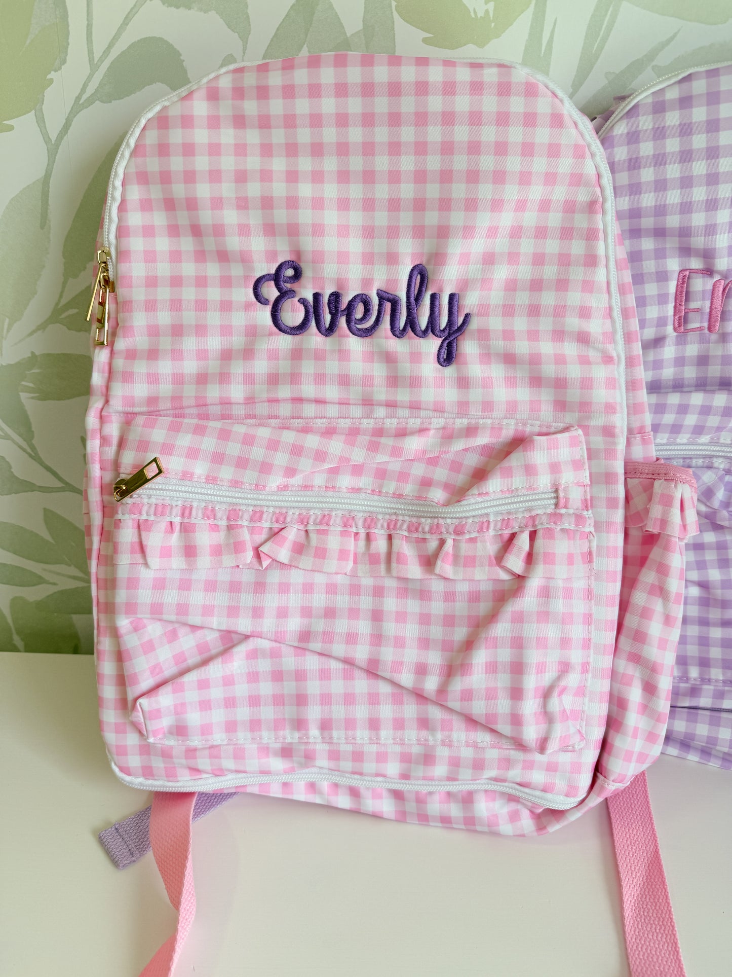 Custom Embroidered Ruffle Backpack - Gingham or Stripes