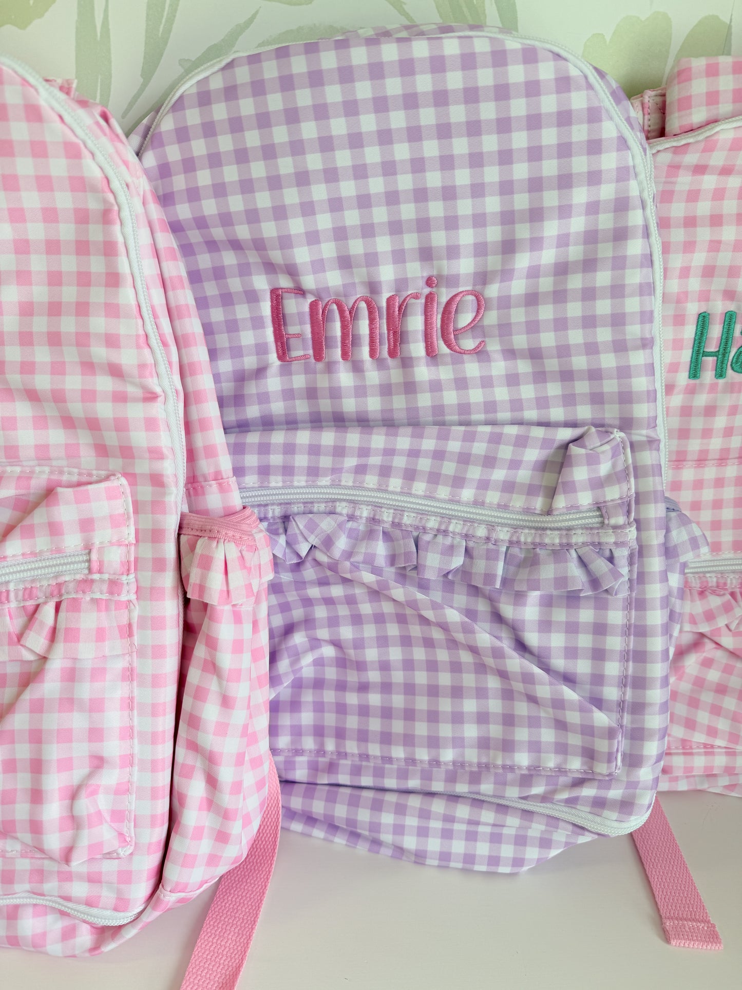 Custom Embroidered Ruffle Backpack - Gingham or Stripes