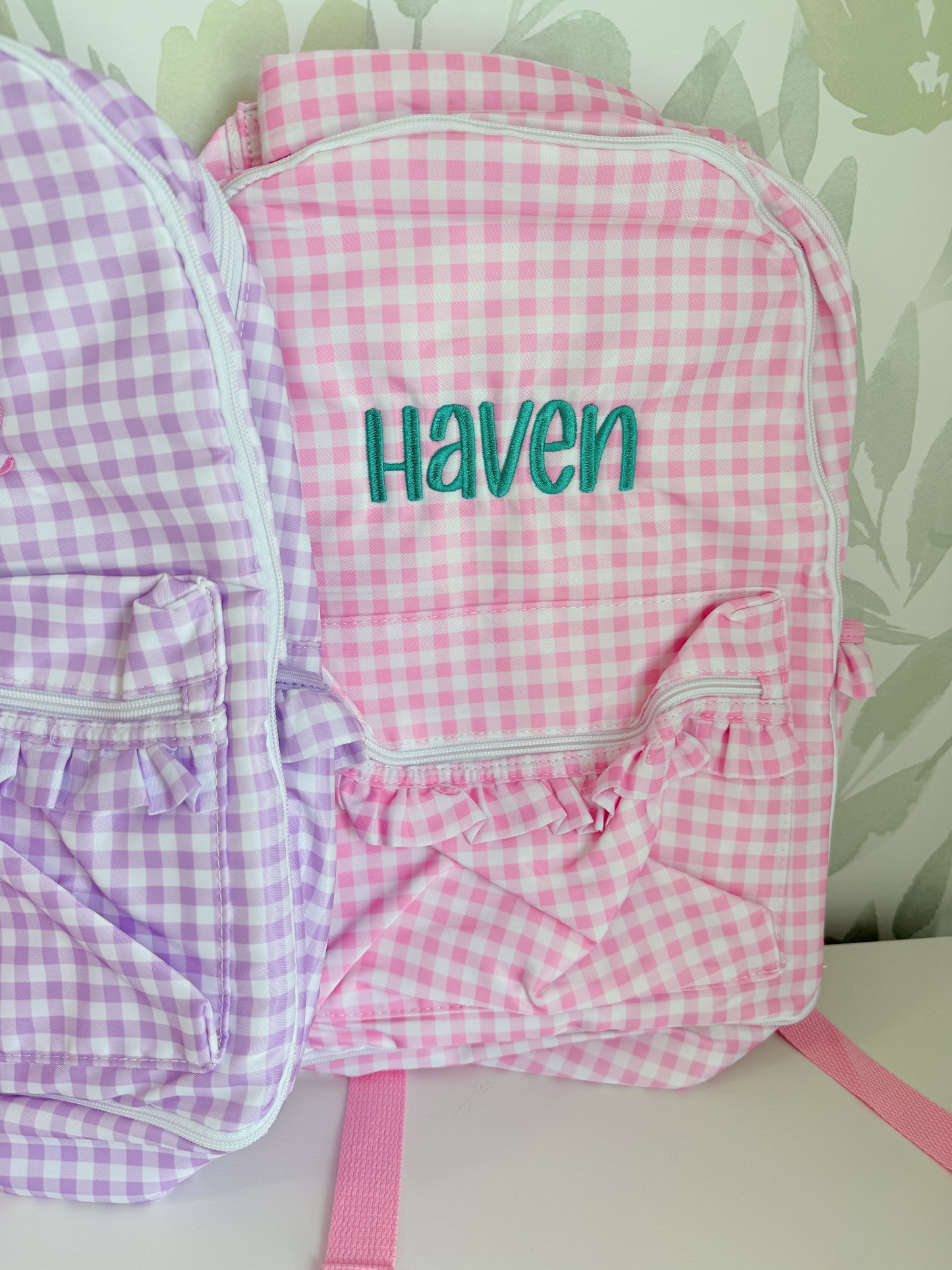 Custom Embroidered Ruffle Backpack - Gingham or Stripes