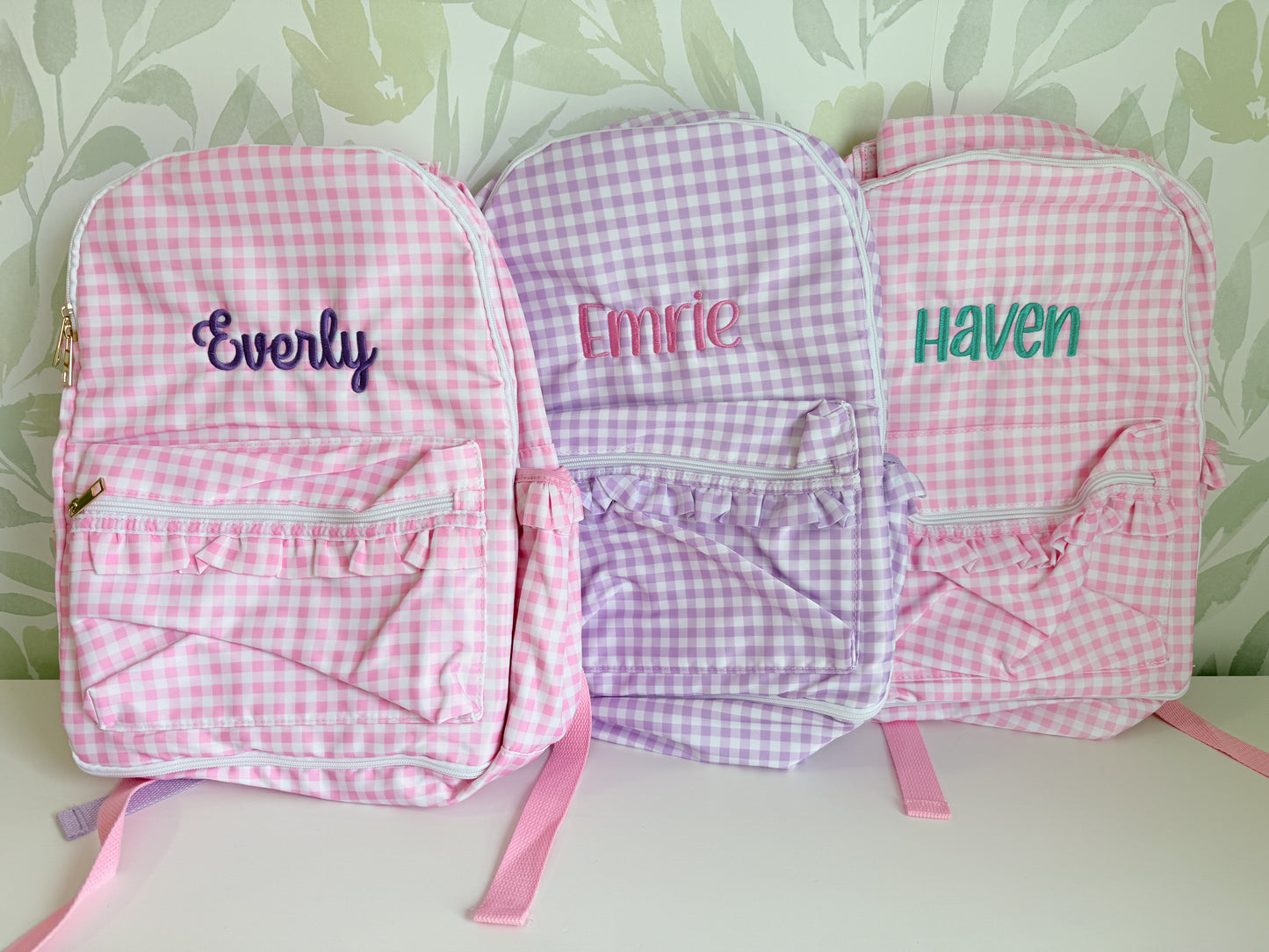 Custom Embroidered Ruffle Backpack - Gingham or Stripes