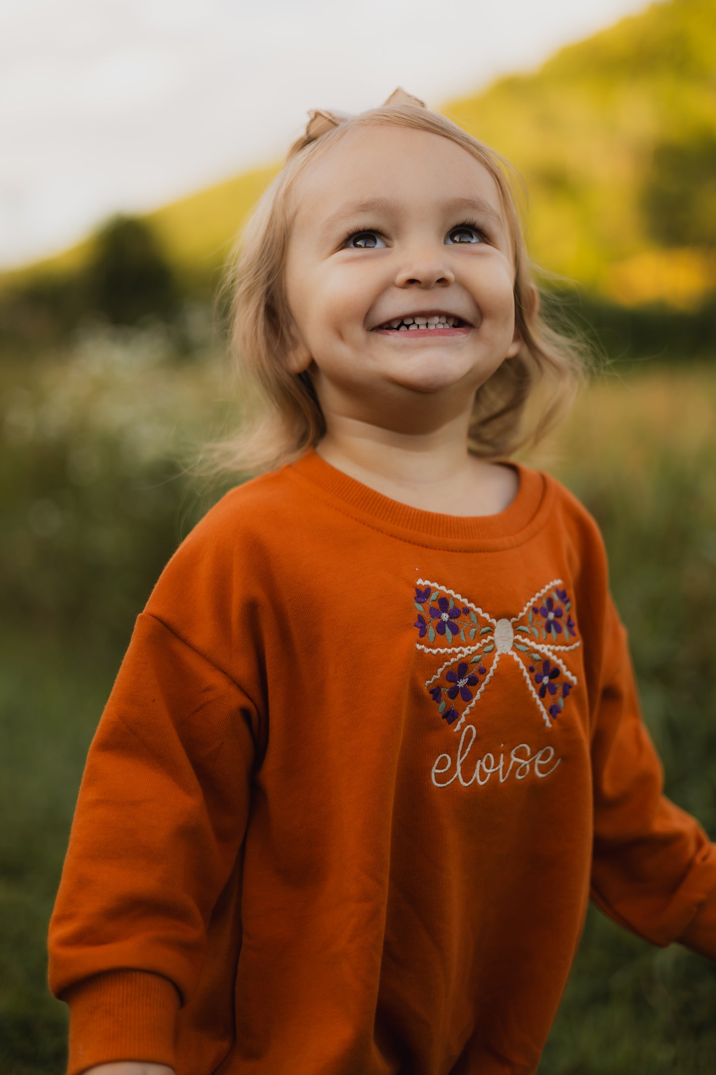 Custom Embroidered Orange Crewneck Sweatshirt or Romper - Floral Bow or other Halloween
