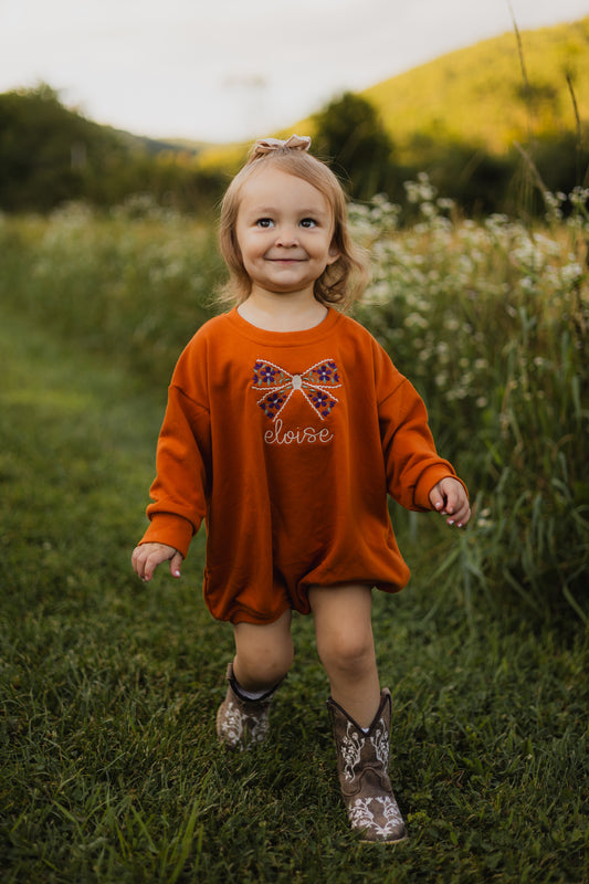Custom Embroidered Orange Crewneck Sweatshirt or Romper - Floral Bow or other Halloween