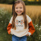 Custom Embroidered Orange Colorblock Crewneck Sweatshirt or Romper - Floral Bow Embroidery