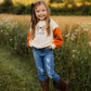 Custom Embroidered Orange Colorblock Crewneck Sweatshirt or Romper - Floral Bow Embroidery