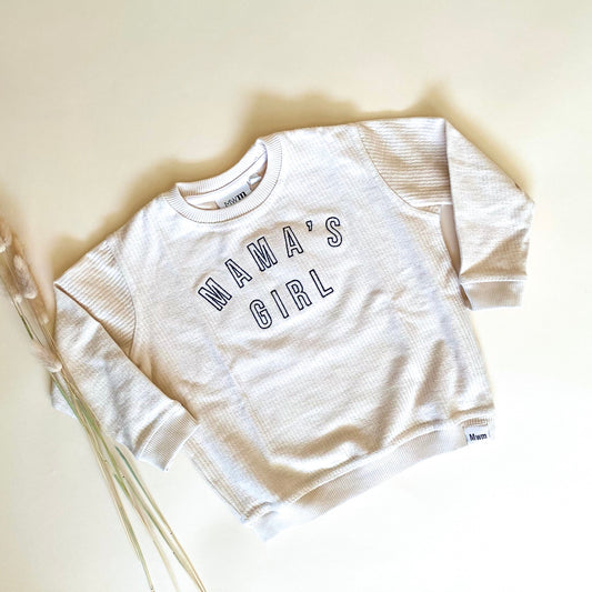 Mama's Girl Embroidered Outline Corded Crewneck -  Ivory