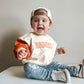 Custom Embroidered Orange Colorblock Crewneck Sweatshirt or Romper