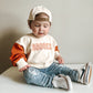 Custom Embroidered Orange Colorblock Crewneck Sweatshirt or Romper