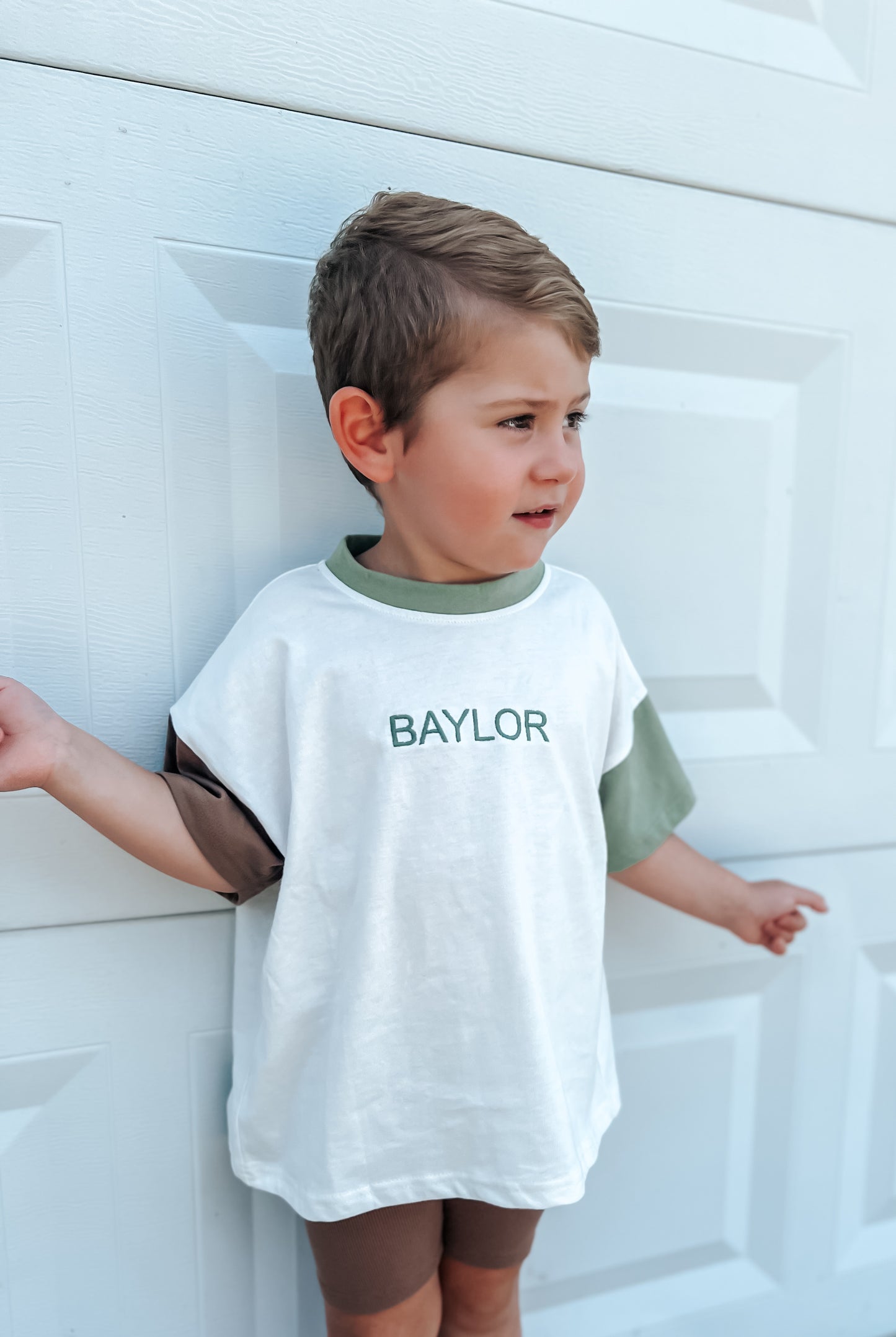 Custom Embroidered Colorblock Oversized Tee & Biker Set