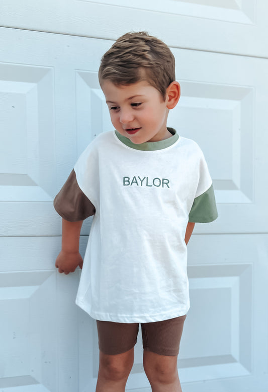 Custom Embroidered Colorblock Oversized Tee & Biker Set