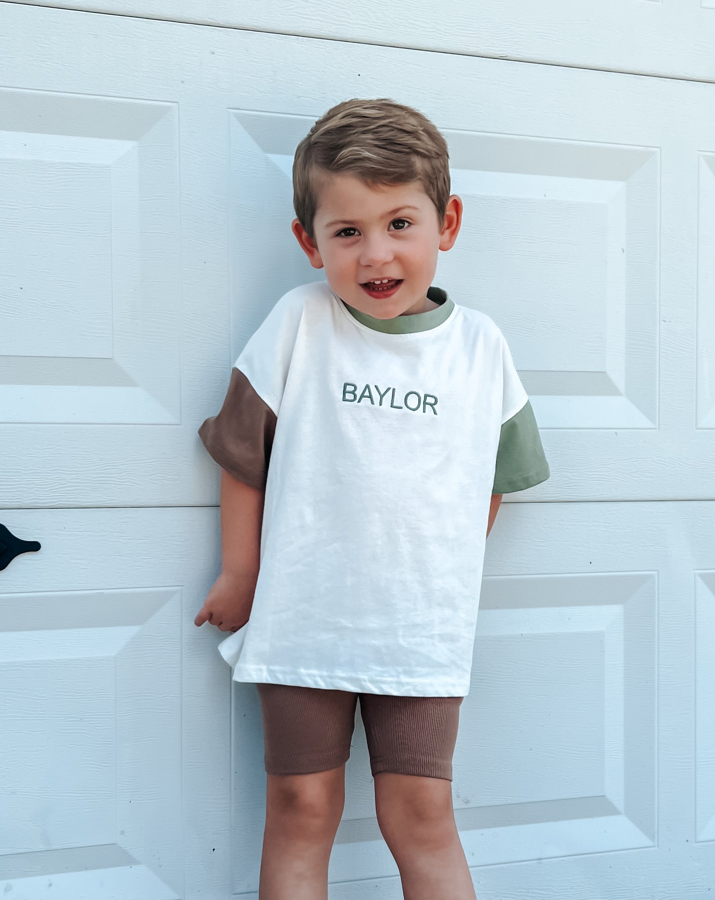 Custom Embroidered Colorblock Oversized Tee & Biker Set