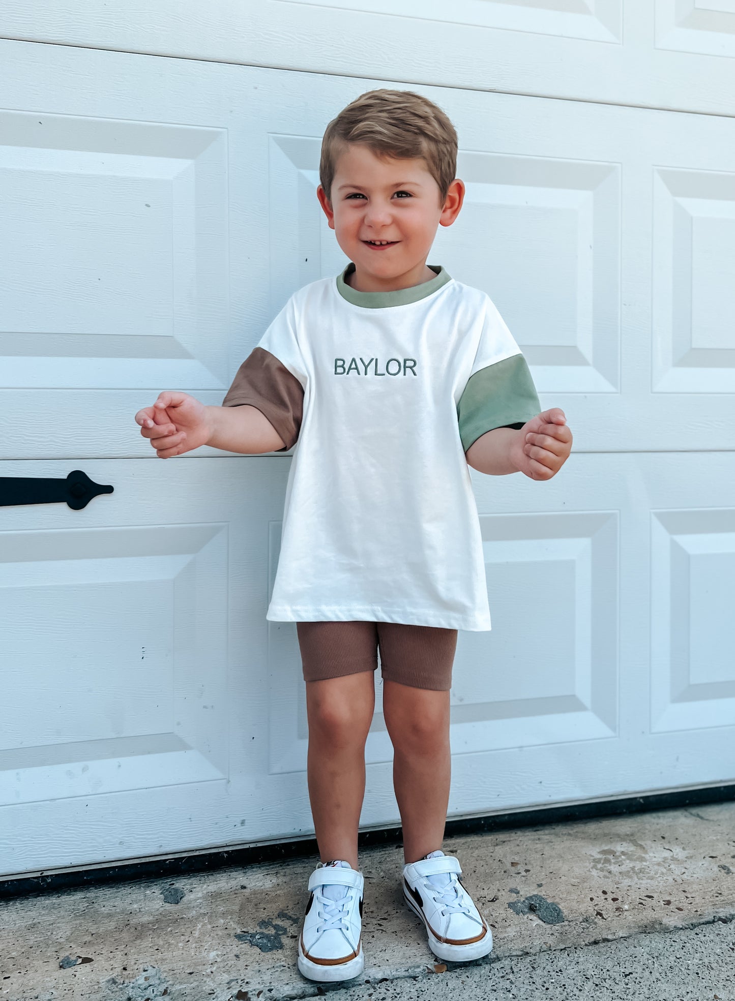Custom Embroidered Colorblock Oversized Tee & Biker Set