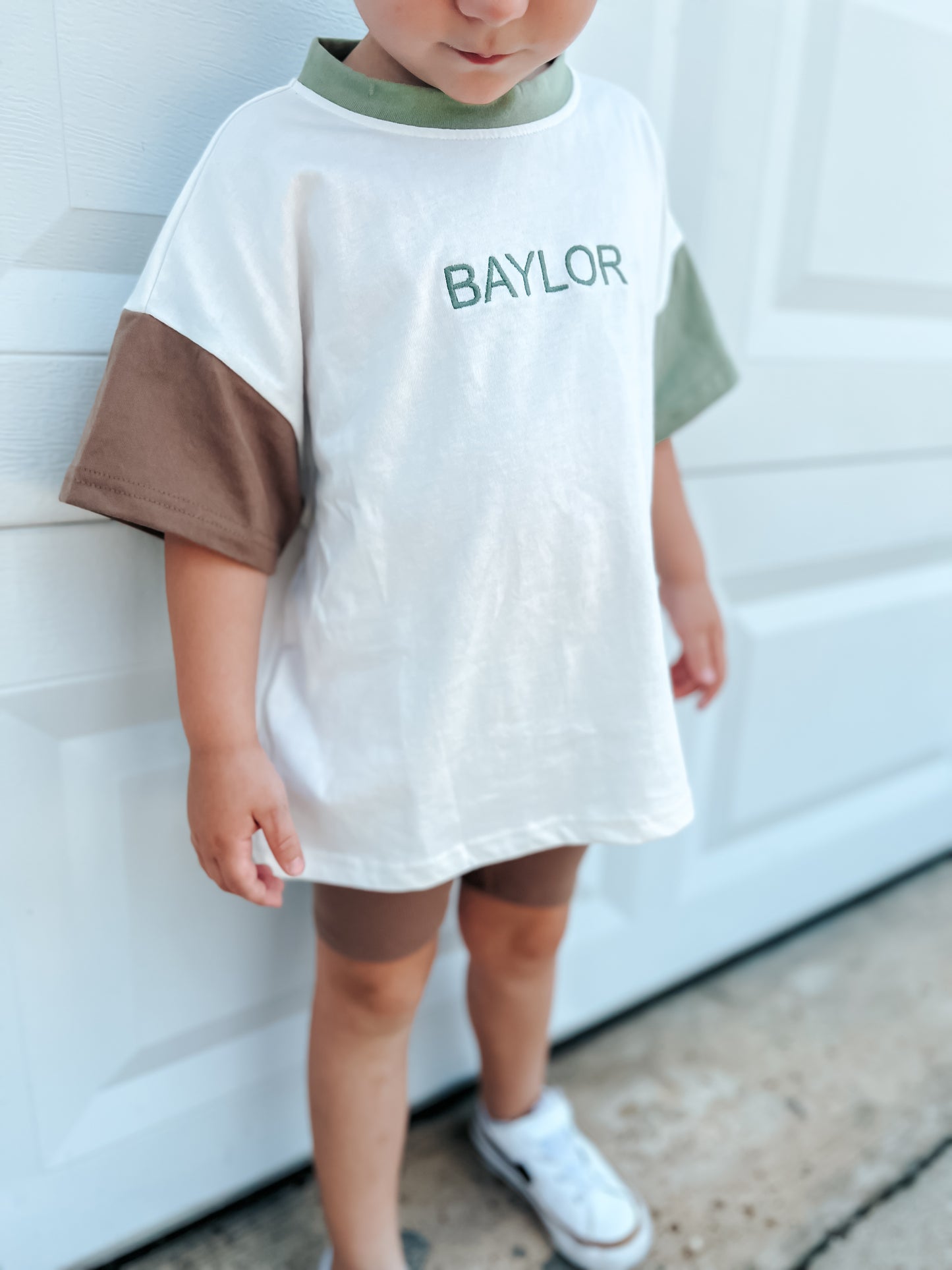 Custom Embroidered Colorblock Oversized Tee & Biker Set