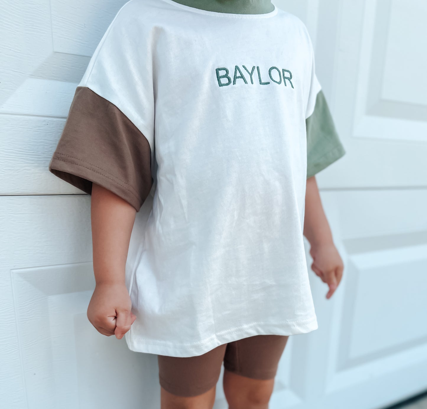 Custom Embroidered Colorblock Oversized Tee & Biker Set
