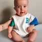 Custom Embroidered Retro Colorblock T-Shirt Romper or Oversized Tee w/Optional Shorts