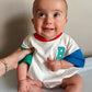 Custom Embroidered Retro Colorblock T-Shirt Romper or Oversized Tee w/Optional Shorts