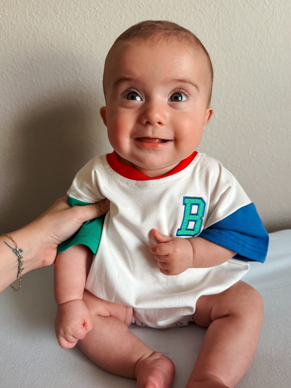 Custom Embroidered Retro Colorblock T-Shirt Romper or Oversized Tee w/Optional Shorts
