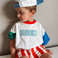 Custom Embroidered Retro Colorblock T-Shirt Romper or Oversized Tee w/Optional Shorts