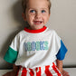 Custom Embroidered Retro Colorblock T-Shirt Romper or Oversized Tee w/Optional Shorts