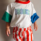 Custom Embroidered Retro Colorblock T-Shirt Romper or Oversized Tee w/Optional Shorts