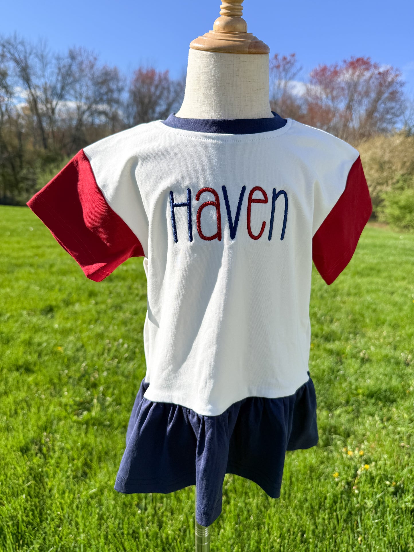 Custom Embroidered 4th of July Colorblock Peplum Set