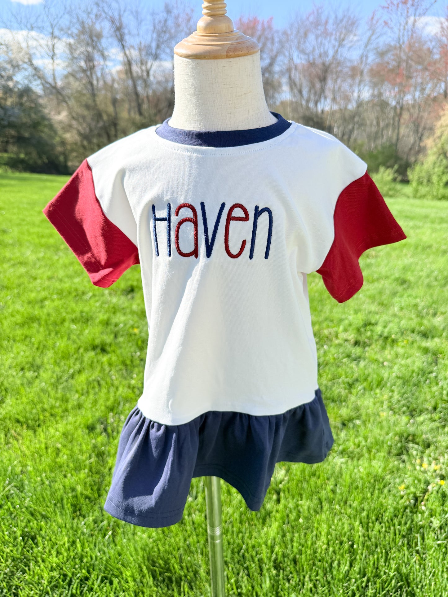 Custom Embroidered 4th of July Colorblock Peplum Set