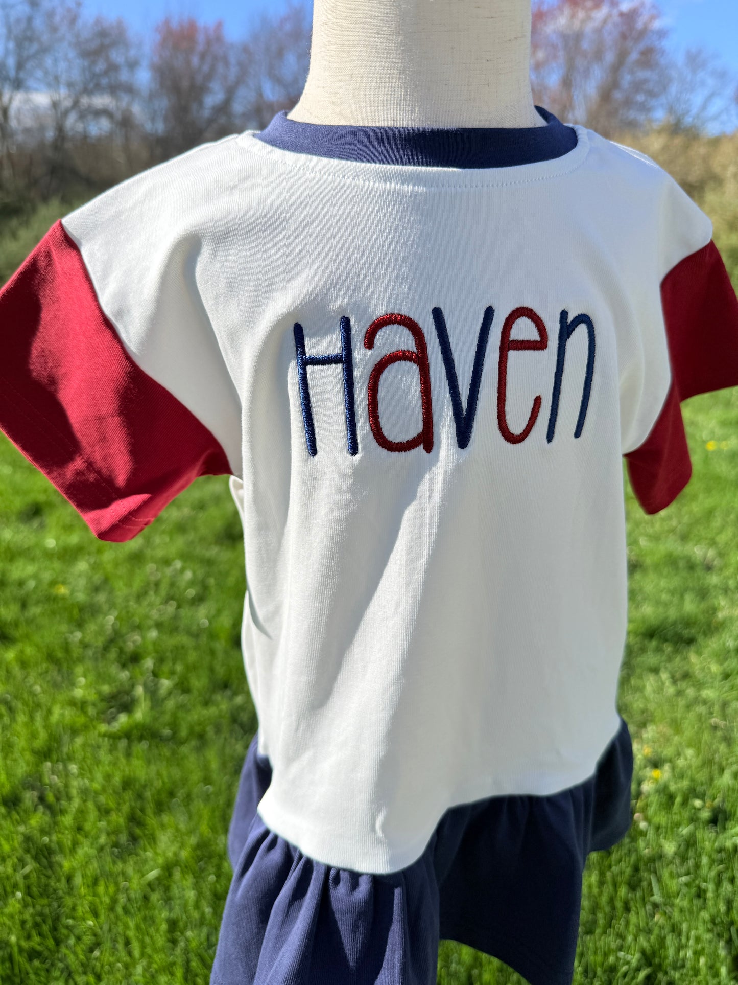 Custom Embroidered 4th of July Colorblock Peplum Set