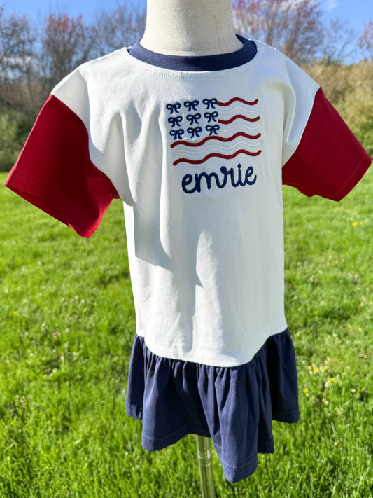 Custom Embroidered 4th of July Colorblock Peplum Set — Bow Flag