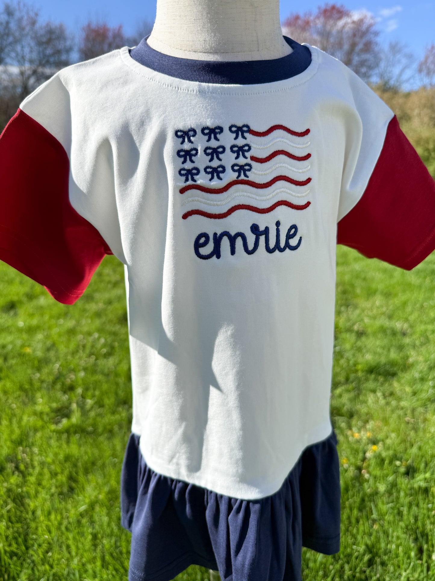 Custom Embroidered 4th of July Colorblock Peplum Set — Bow Flag