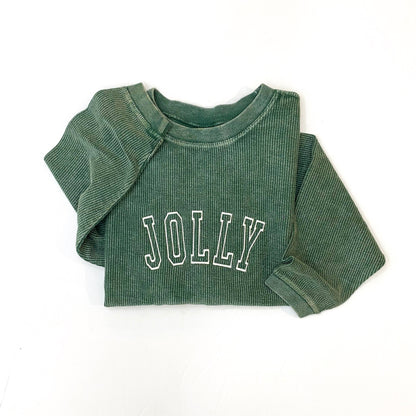 Jolly Outline Embroidered Corded Crewneck - Green