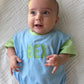 Custom Embroidered Colorblock T-Shirt Romper - Blue & Green